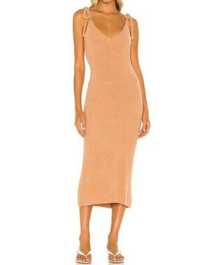 SNDYS Everyday Camel Knit Midi Dress With Tie Straps - Womens Size S